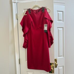 David Meister Red Embellished Long Sleeve Dress
